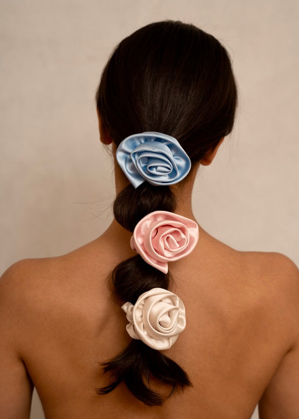 Rose-Shaped Satin Scrunchies