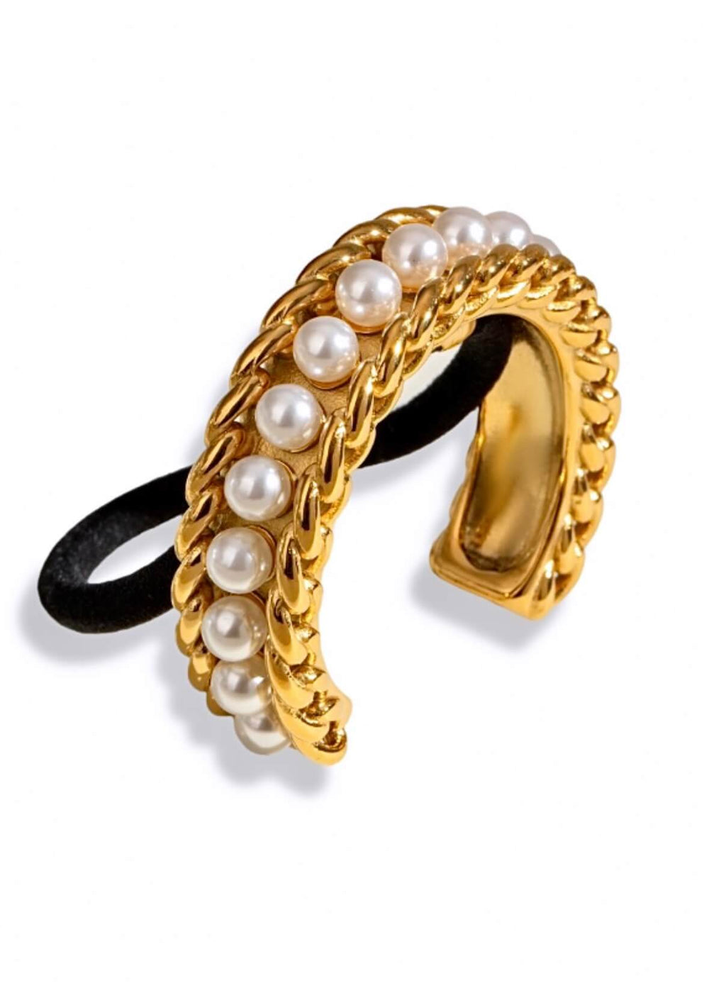 Pearl 18K gold-plated hair tie cuff, hypoallergenic and waterproof, Luvertta