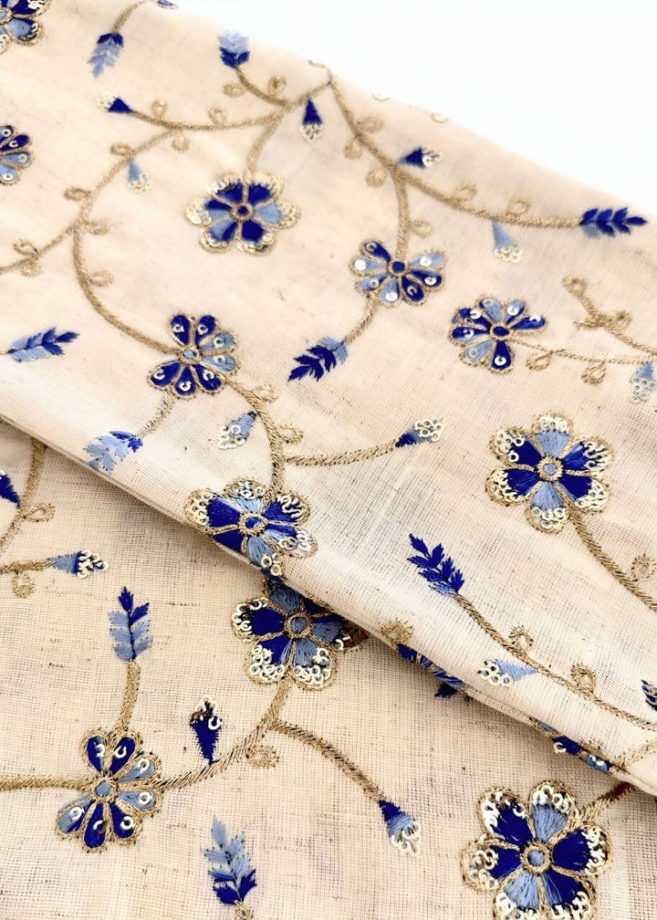 Beige embroidered cotton turban head wrap, Luvertta