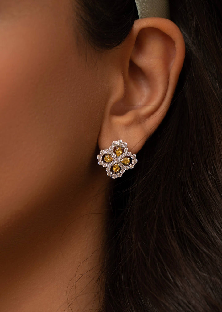 Dahlia Floral Yellow Earrings