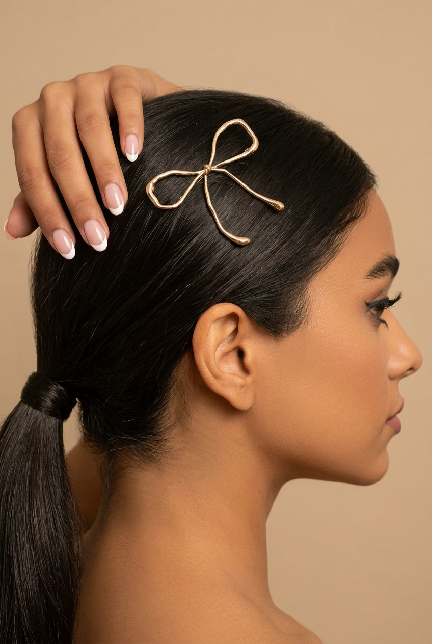 Gold metal bow hair barrette, Luvertta