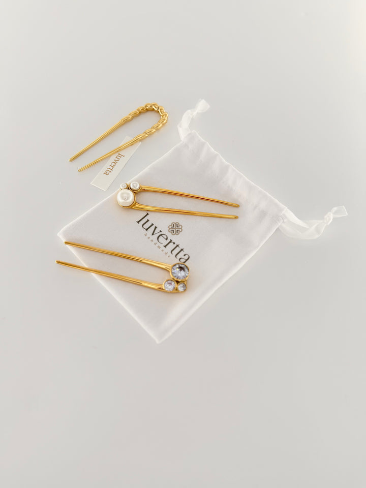 18K Gold Plated Pearl Hair Fork