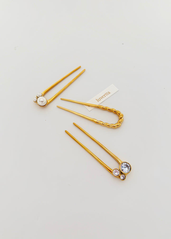 18K Gold Plated Crystal Hair Fork