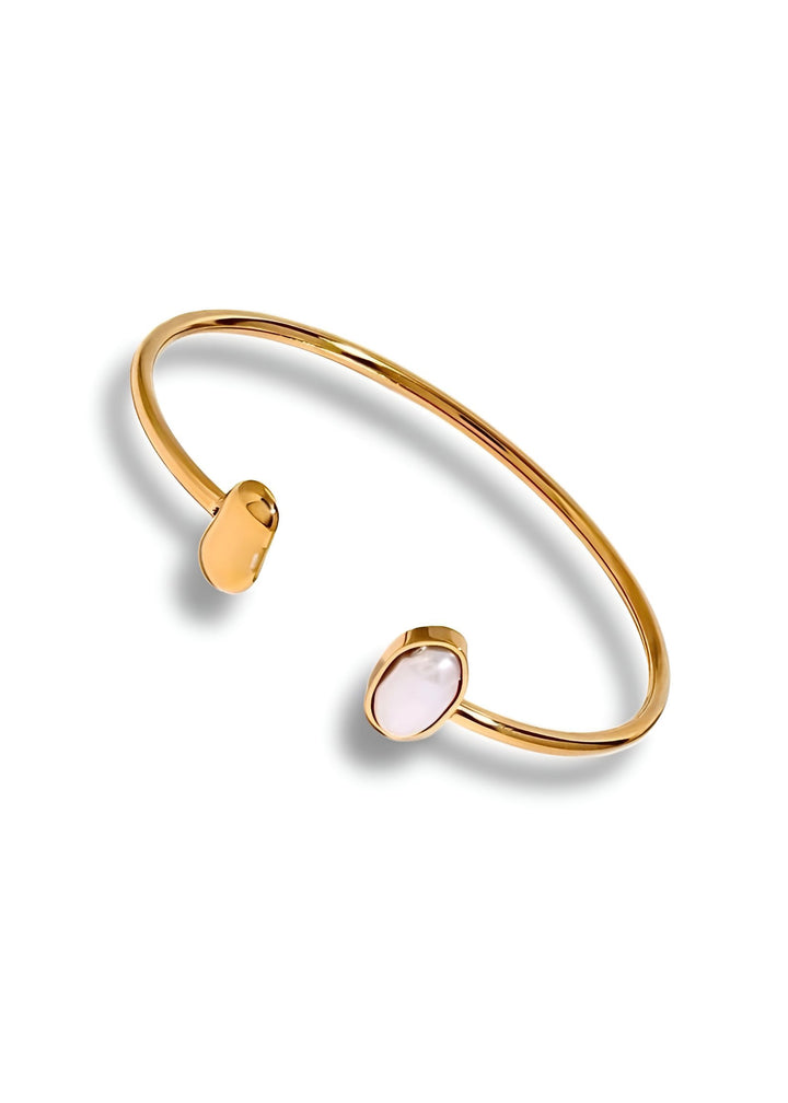 18K Gold Plated Single Pearl Bangle Bracelet