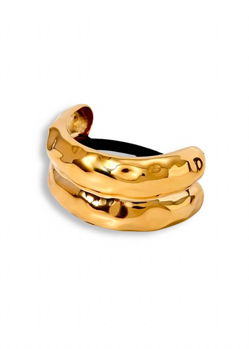 Large hammered 18K gold-plated hair tie cuff, hypoallergenic and waterproof, Luvertta