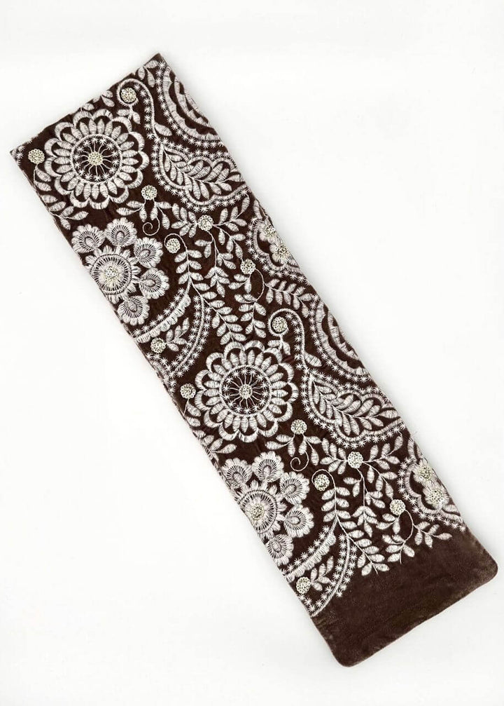 Black embroidered velvet turban head wrap, Luvertta
