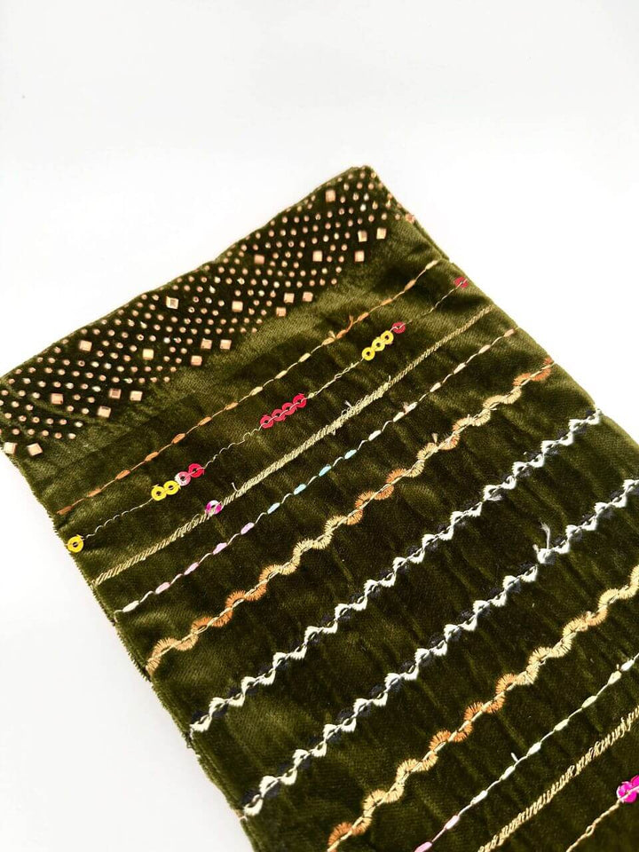 Green embroidered velvet turban head wrap, Luvertta