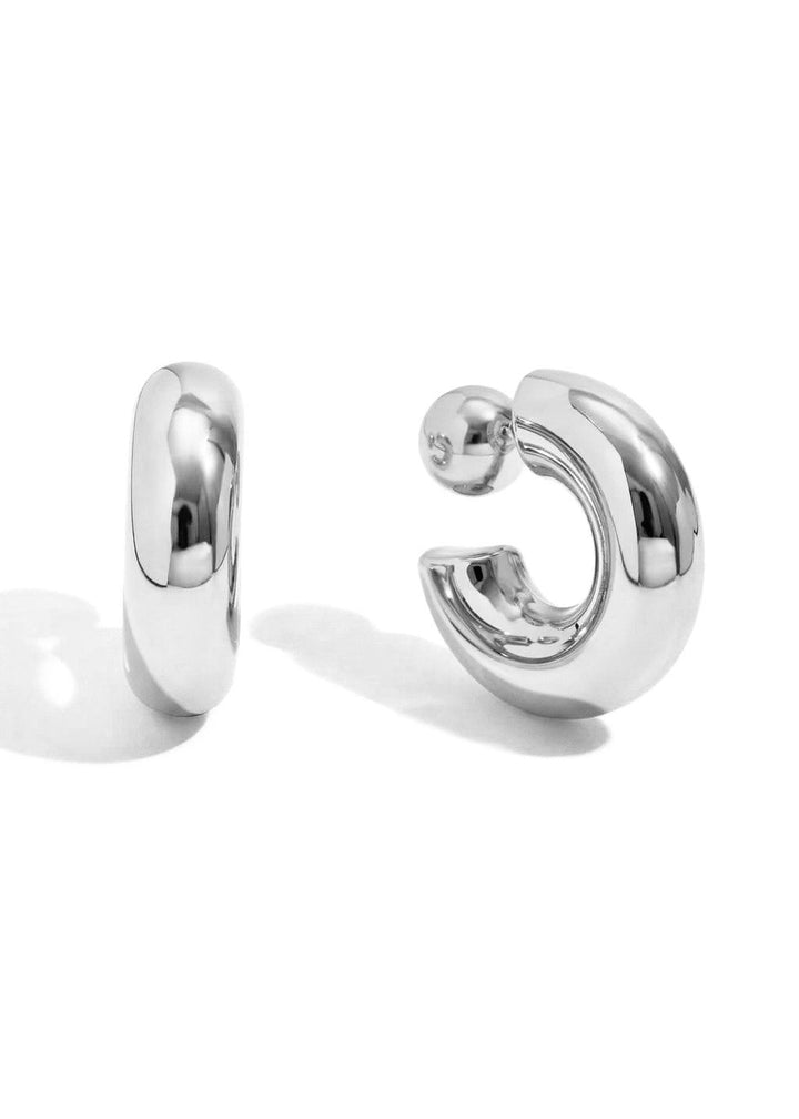 Celeste chunky silver hoop earrings with polished ball stud, stainless steel, Luvertta