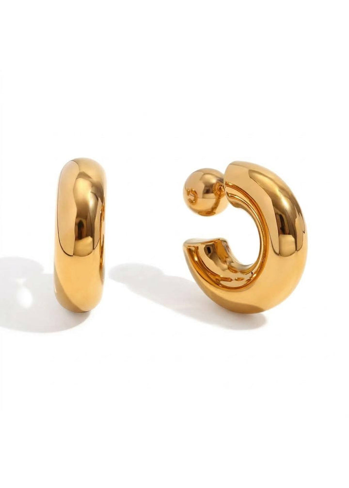 Celeste chunky gold hoop earrings with polished ball stud, 18K gold plated stainless steel, Luvertta