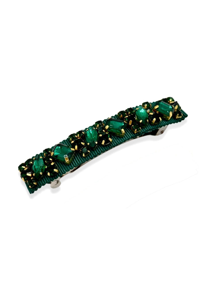 Large Lauren crystal hair barrette in forest green, Luvertta