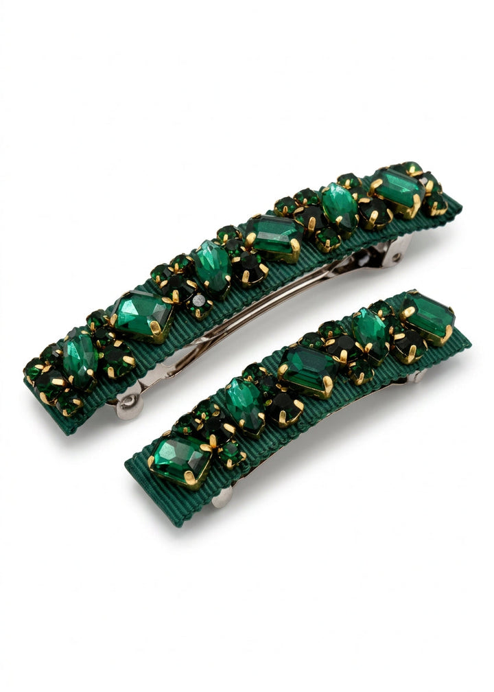 Lauren crystal hair barrettes in forest green, small and large set, Luvertta