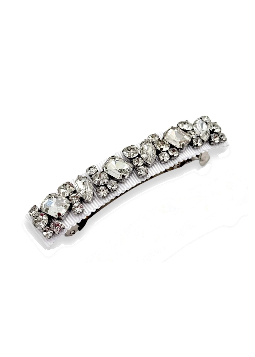 Large Lauren crystal hair barrette in white, Luvertta